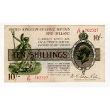 Warren Fisher 10 Shillings (T30) issued 1922, FIRST SERIES serial J/15 702327 (T30, Pick358) light