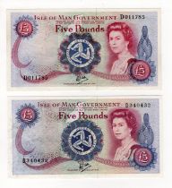 Isle of Man 5 Pounds issued 1987 (2), signed Dawson, a scarcer issue 'D' prefix with serif, serial