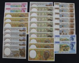 Central African States (28), 2000 Francs (6), 1000 Francs (6), 500 Francs (6), 6 different country