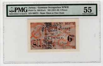 Jersey 6 Pence issued 1941 - 1942, German Occupation issue during WW2, serial number 469771 (TBB