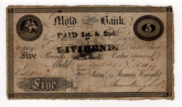 Mold Bank Flintshire, 5 Pounds dated 25th March 1829, serial no. 1759, for Saml. & James Knight (