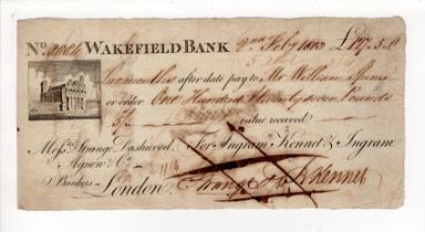Wakefield 2 Months sight note dated 1803, for Ingram, Kennet & Ingram bankers in London, annotations