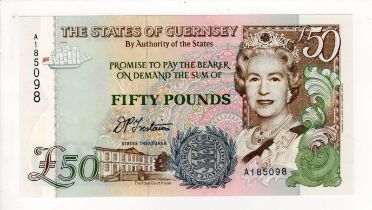 Guernsey 50 Pounds issued 1994, signed D.P. Trestain, serial A185098 (TBB B164a, Pick59)