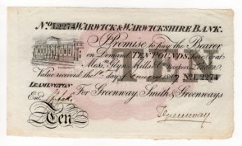 Warwick & Warwickshire Bank 10 Pounds dated 1st January 1887, serial No. L2274 for Greenway, Smith &
