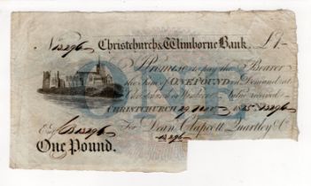 Christchurch & Wimborne Bank 1 Pound dated 1825, serial No. 13294 for Dean, Clapcott, Quartley & Co.