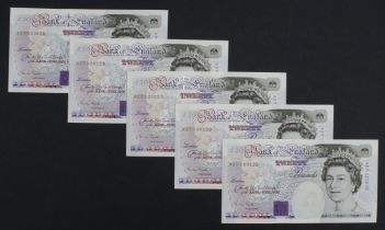 Gill 20 Pounds (B358) issued 1991 (5), a consecutively numbered run of FIRST SERIES notes, serial