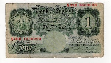 Beale 1 Pound (B268) issued 1950, rare ONE MILLION NUMBER note, serial No. S39C 1000000 (B268,