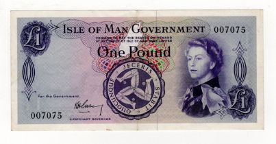 Isle of Man 1 Pound issued 1961, signed Garvey, low serial number 007075 (IMPM M501, Pick25a) EF