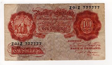 Beale 10 Shillings (B266) issued 1950, very rare FIRST RUN 'Z01Z' prefix also with SOLID serial