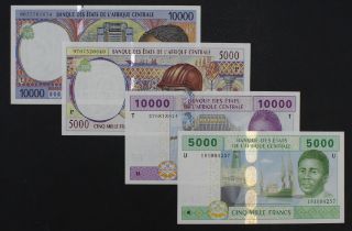 Central African States (4), Gabon 10000 Francs dated 2000, Congo 10000 Francs dated 2002, Chad