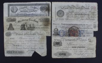 Provincial notes (6), Norwich & Swaffham Bank 1 Pound dated 1822, Lynn Regis & Norfolk Bank 5 Pounds