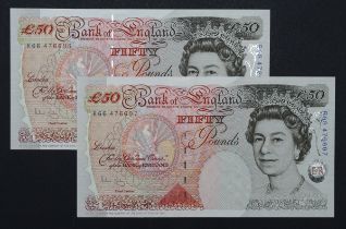 Bailey 50 Pounds (B404) issued 2006 (2), a consecutively numbered pair, LAST SERIES, serial R66