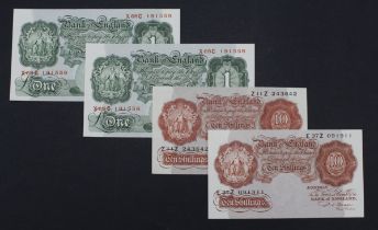 Beale (4), 10 Shillings (2) issued 1950, including a FIRST SERIES note Z11Z 243642, plus a mid run