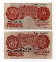 Catterns 10 Shillings FORGERY (2), an interesting pair of contemporary forgeries, the first low