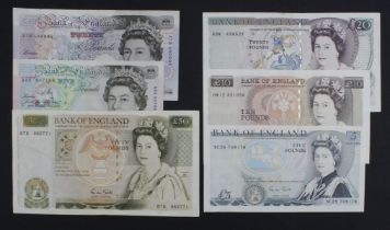 Gill (6), one example of all notes issued by Gill, 50 Pounds, 20 Pounds, 10 Pounds and 5 Pounds