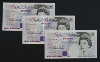 Gill 20 Pounds (B358) issued 1991 (3), a consecutively numbered run of FIRST SERIES notes, serial