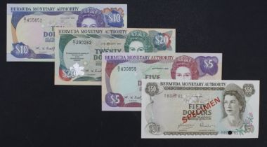 Bermuda (4), 50 Dollars dated 1st April 1978, SPECIMEN note, 5 Dollars dated 1995, 10 Dollars
