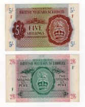 British Military Authority (2), 5 Shillings and 2 1/2 Shillings issued 1943, both series F (PickM3 &