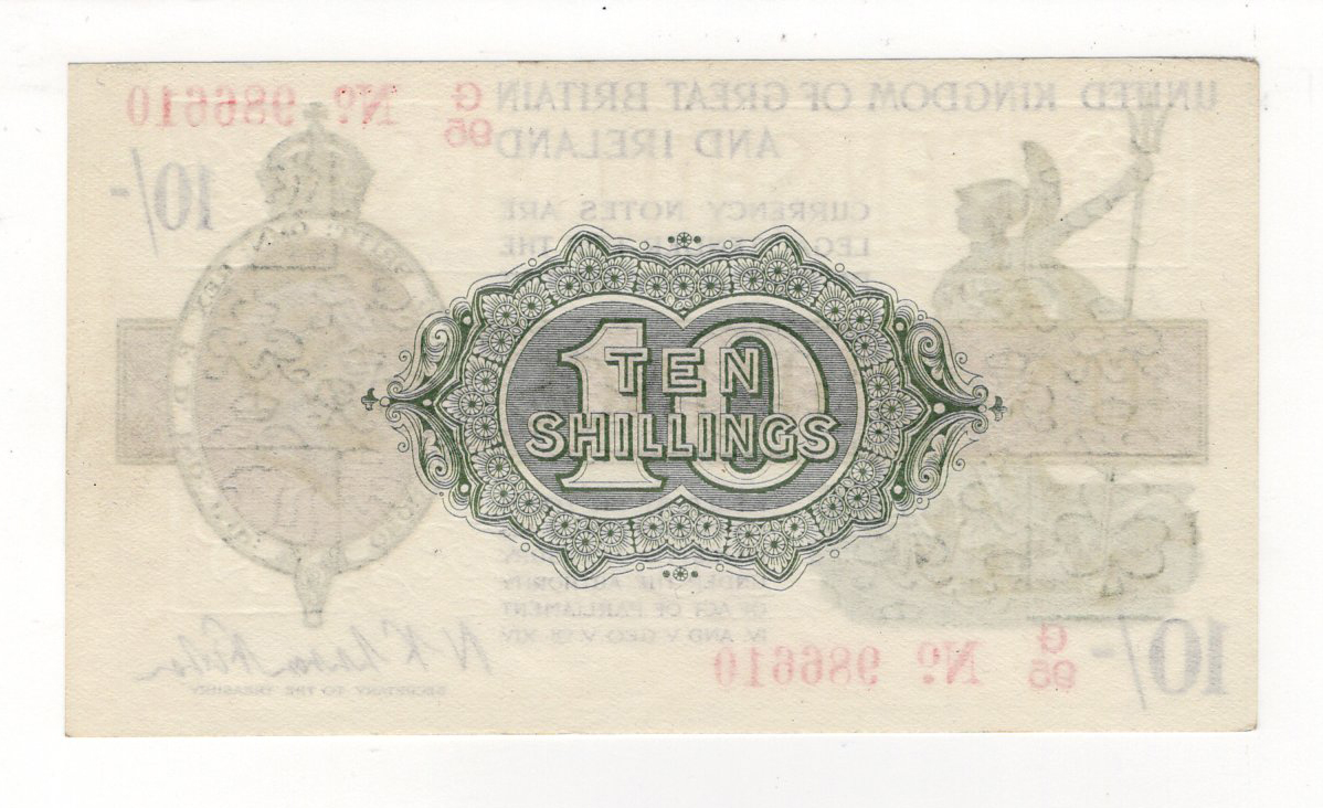 Warren Fisher 10 Shillings (T25) issued 1919, serial G/95 986610, No. with dot (T25, Pick356) - Bild 2 aus 2