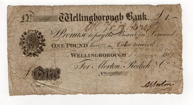 Wellingborough Bank 1 Pound dated 1819, serial No. 145 for Morton, Rodick & Co. (Outing2294a)