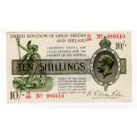 Warren Fisher 10 Shillings (T25) issued 1919, serial G/95 986610, No. with dot (T25, Pick356)