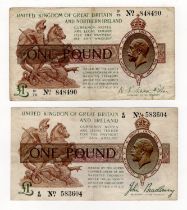 Bradbury & Warren Fisher (2), Bradbury 1 Pound issued 1917, serial C/25 583604 (T16, Pick351) edge