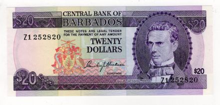 Barbados 20 Dollars issued 1973 signed C. Blackman, REPLACEMENT note serial Z1 252820 (TBB B206az,