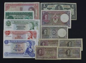 British Commonwealth (23), a group of Queen Elizabeth II notes, Mauritius 25 Rupees, 10 Rupees and 5