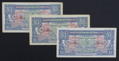 British Armed Forces 1 Pound (3) issued 1946, First Series, serial A/2 550278, A/2 584090 and A/3