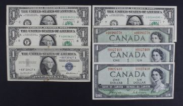 Canada and USA (7), Canada 1 Dollar dated 1954 (2) signed Coyne and Towers, a consecutively numbered