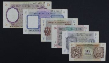 British Military Authority (6), a full set of 1943 issue, 1 Pound, 10 Shillings, 5 Shillings, 2