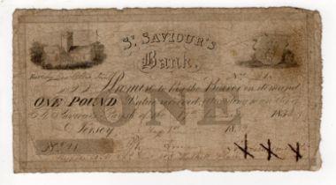 Jersey, St. Saviours Bank 1 Pound dated 1st May 1832, serial number 321, signatures cross