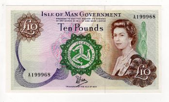 Isle of Man 10 Pounds not dated issued 1988, signed W. Dawson, serial number A199968 (IMPM M525,