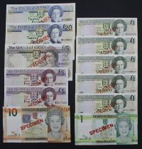 Jersey (12), SPECIMEN notes 5 Pounds issued 1976 - 1988 signed Leslie May, 10 Pounds & 5 Pounds