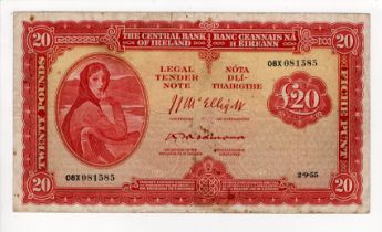 Ireland Republic 20 Pounds dated 2nd September 1955, scarcer early date and signature, signed