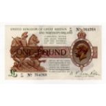 Warren Fisher 1 Pound (T34) issued 1927, rarer Great Britain & Northern Ireland issue, LAST