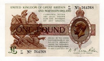 Warren Fisher 1 Pound (T34) issued 1927, rarer Great Britain & Northern Ireland issue, LAST