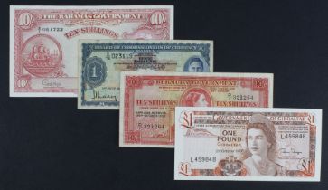 British Commonwealth (4), Bahamas 10 Shillings issued 1953 serial A/2 051722 pressed EF, Bermuda