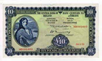 Ireland Republic 10 Pounds dated 24th May 1973, Lady Lavery portrait at left, signed Whitaker &