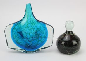 Mdina glass axehead vase, makers marks to base, height 22cm, width 21.5cm approx., together with a
