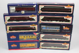 Bachmann. Ten boxed mostly Bachmann OO gauge coaches (one Lima), including 34-602, 34-603, 34-626,