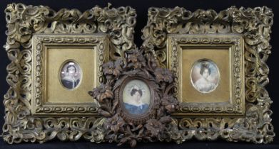 Portrait Miniatures. A group of three female portrait miniatures, circa 18th / 19th Century, each