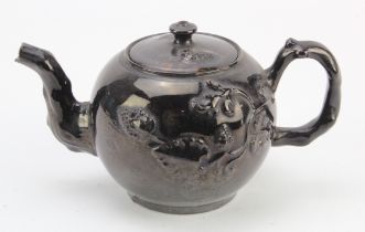 Mid 18th century black Whieldon teapot and cover. Approx 4 inches tall.