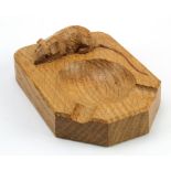 Robert 'Mouseman' Thompson carved oak ashtray with signature mouse, 10cm x 7.5cm approx.