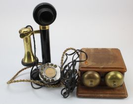 Candlestick telephone, together with a bell box