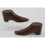 Two carved wooden shoes, circa 19th century, height, length 15.5cm, height 7cm approx.