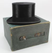 Top Hat by Hope Brothers, London, head size 15.5cm x 19cm approx., contained in a top hat box