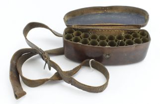 Leather catridge case with strap, circa late 19th to early 20th Century, case size length 21cm,