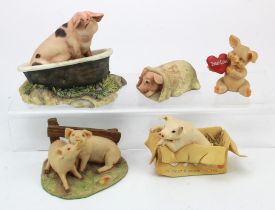 Five Pig figurines by Border Fine Arts