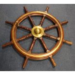 Large ships wheel, circa 19th to early 20th Century, brass mounts and makers plaque for 'J. Koetse &